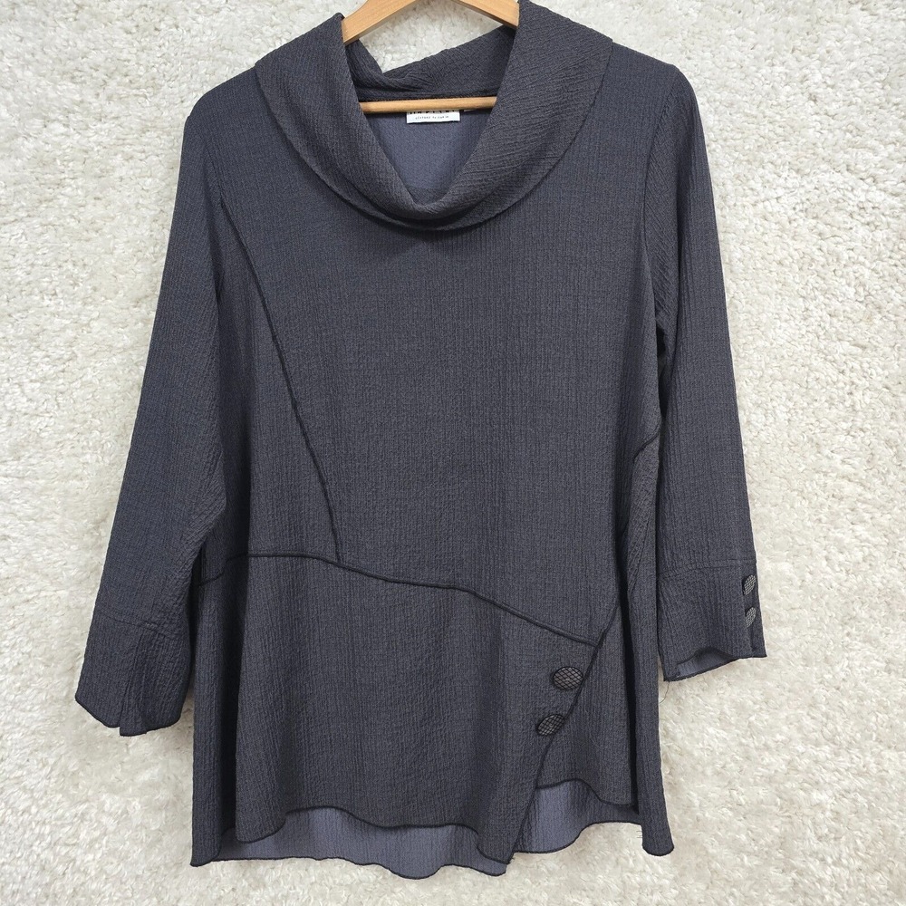 Habitat Cowl Neck Tunic Women Large Gray Asymmetric Button Detail Lagenlook